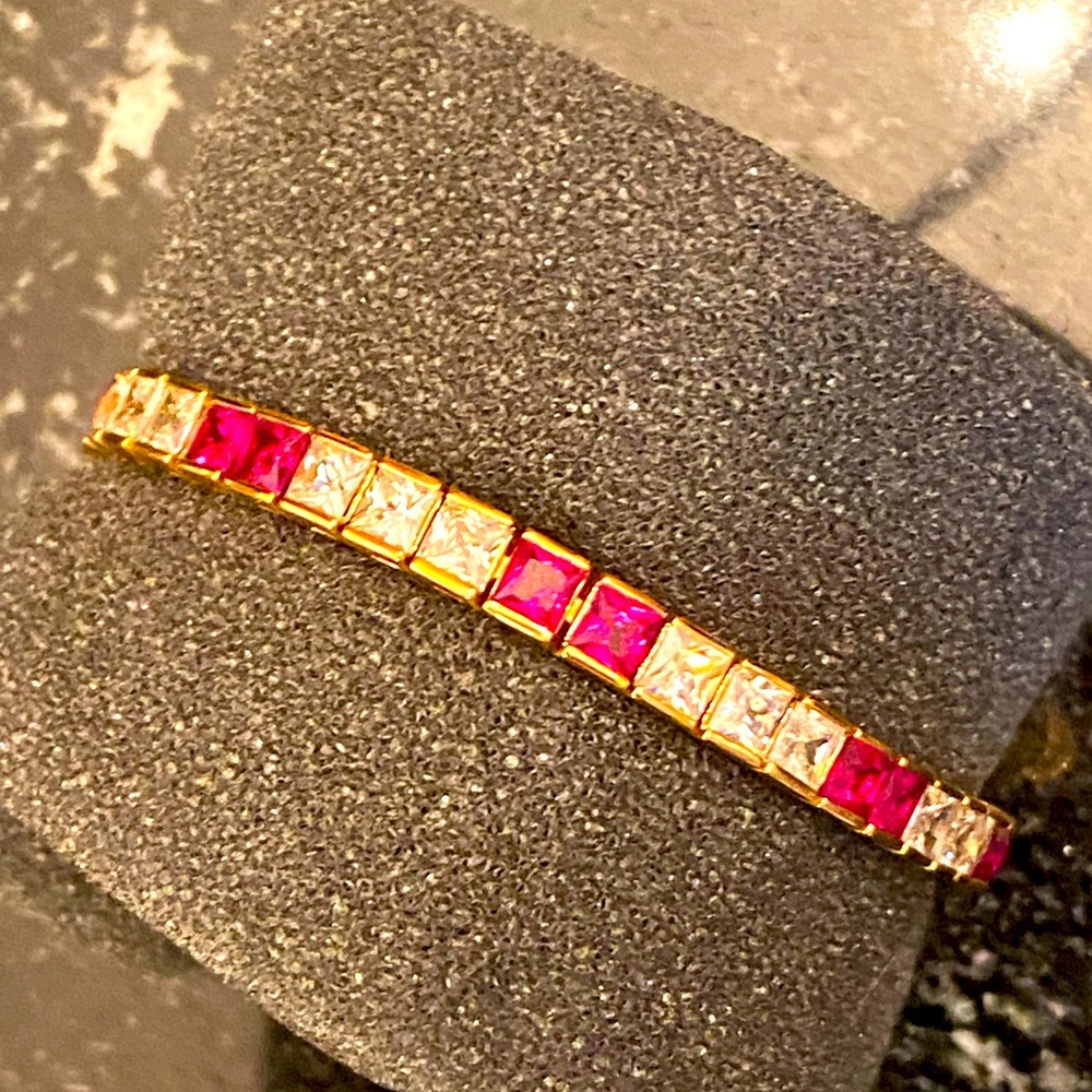 Simulated Ruby and diamonds bracelet